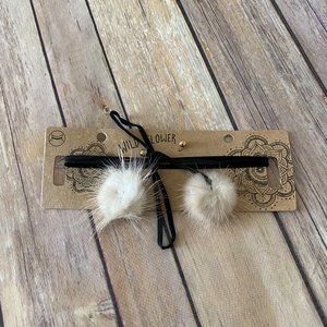 Wild Flower Womens Black Choker Necklace & Earring Set Fuzzy Tie Closure Jewelry